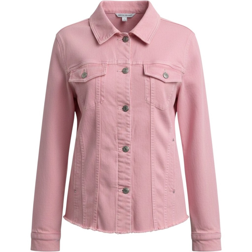Canyon Retreat Women Pink Denim Jacket Raw Hem Frayed Studded Stretch Large